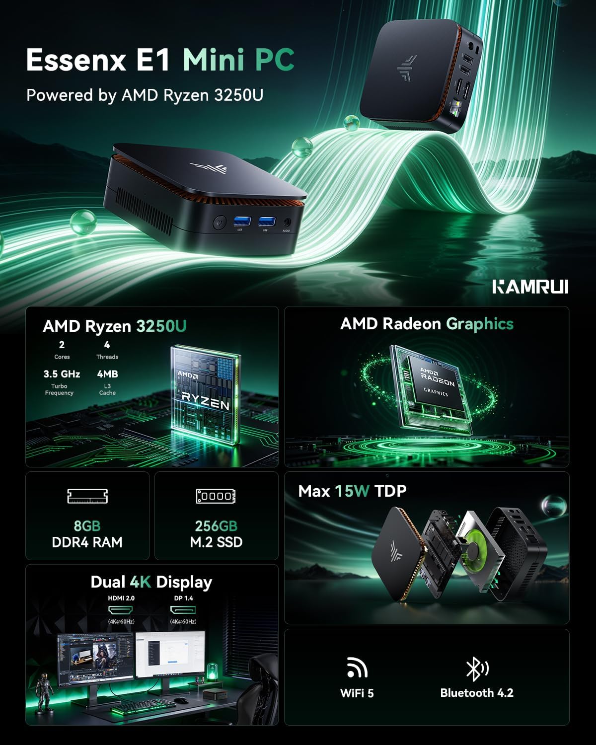 Mini PC KAMRUI AMD R3 3250U 8  - Pc Gaming Nvidia avis et prix